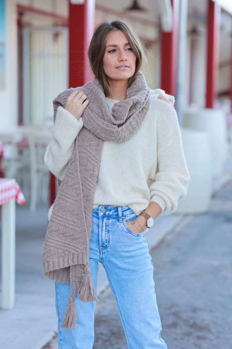 Taupe Cable Knit Sweater Scarf