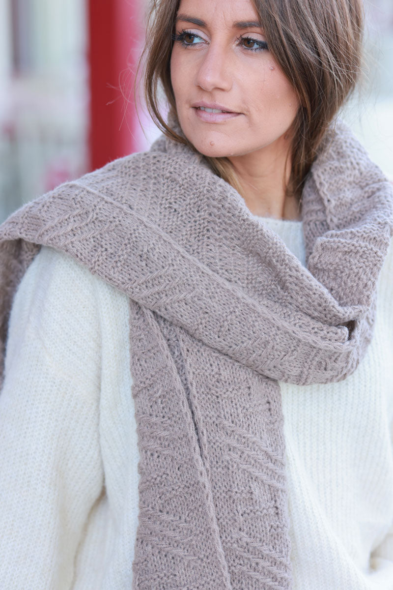 Taupe Cable Knit Sweater Scarf