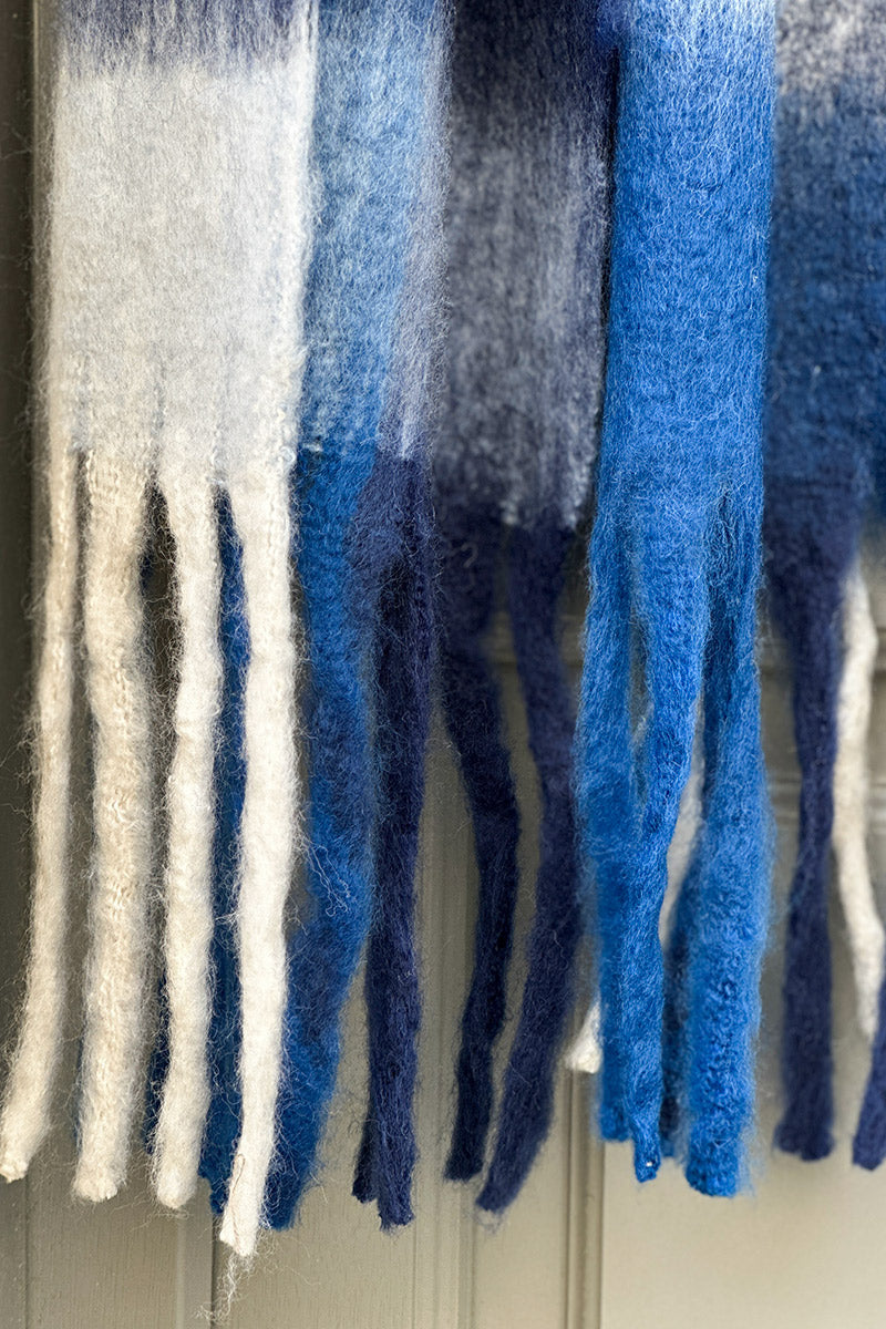 Blue Colorblock Fringe Scarf