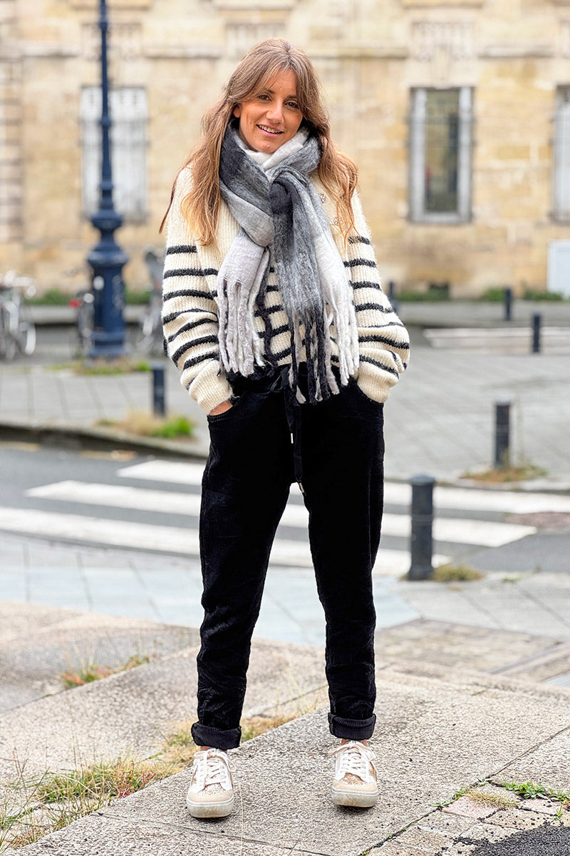 Gray Colorblock Fringe Scarf