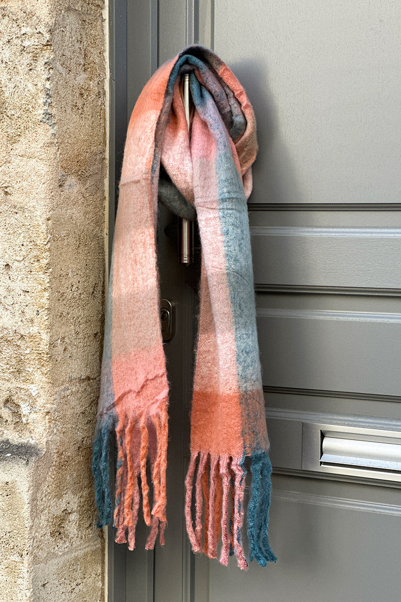 Peach Colorblock Fringe Scarf