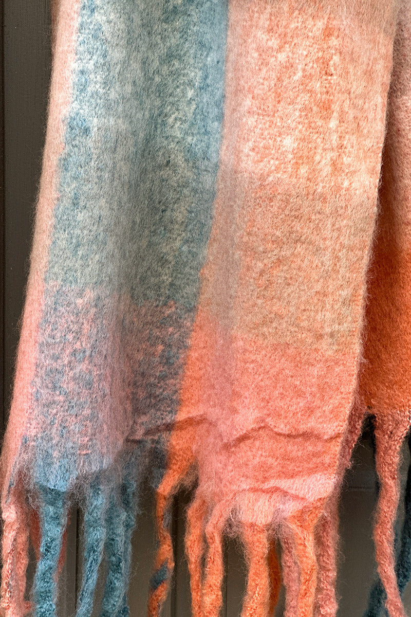 Peach Colorblock Fringe Scarf