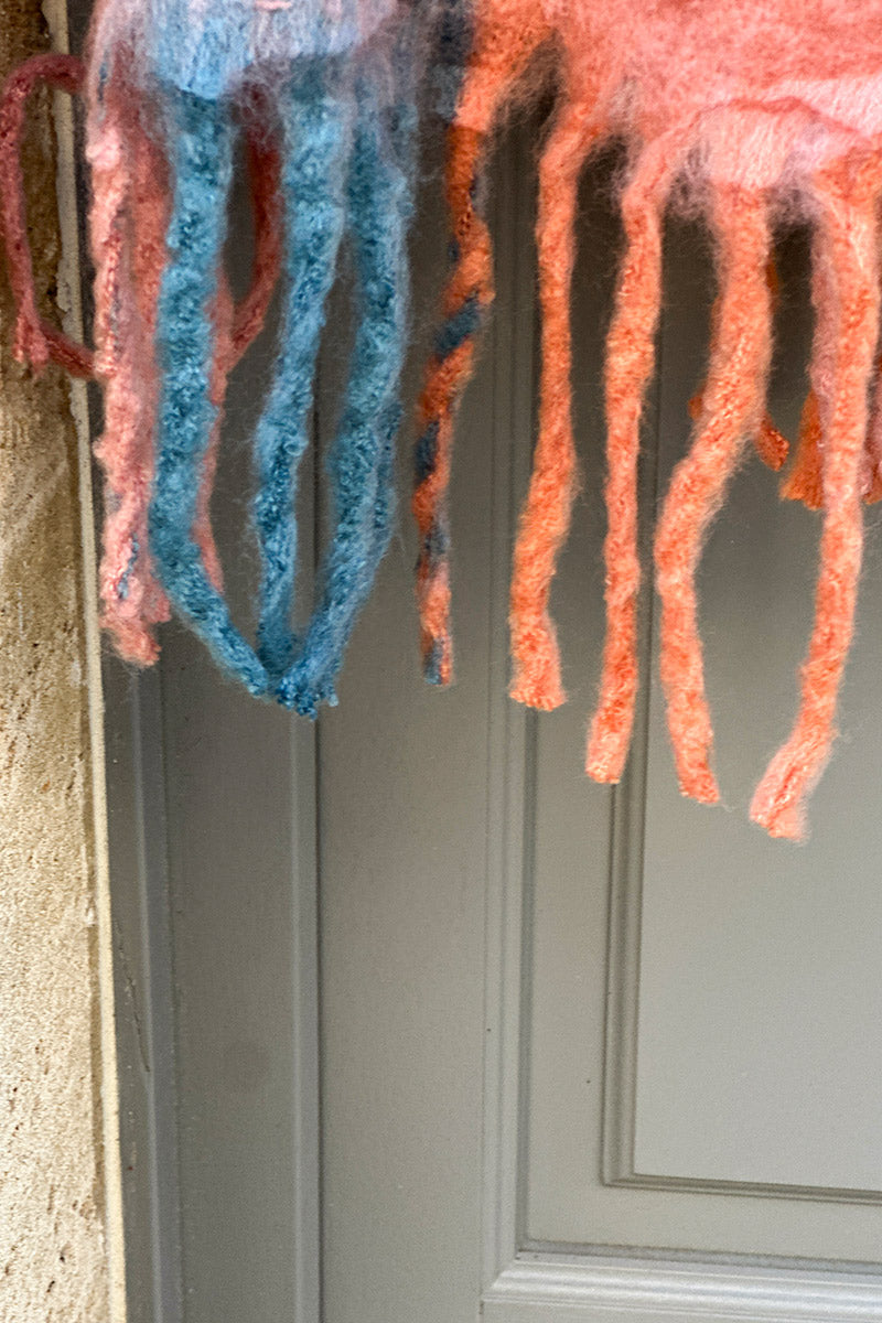 Peach Colorblock Fringe Scarf