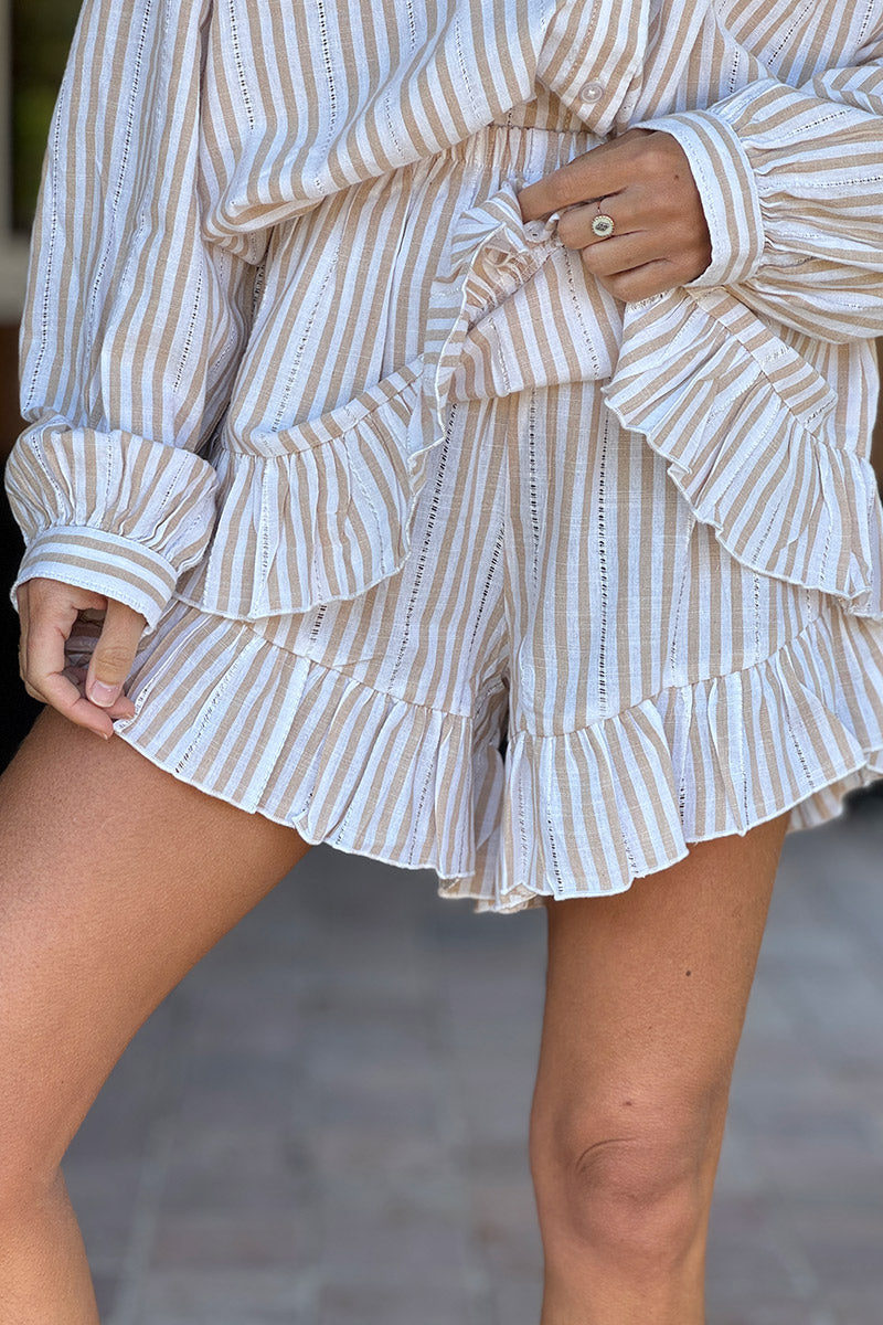 Beige Pinstripe Victorian Blouse and Shorts Play Set