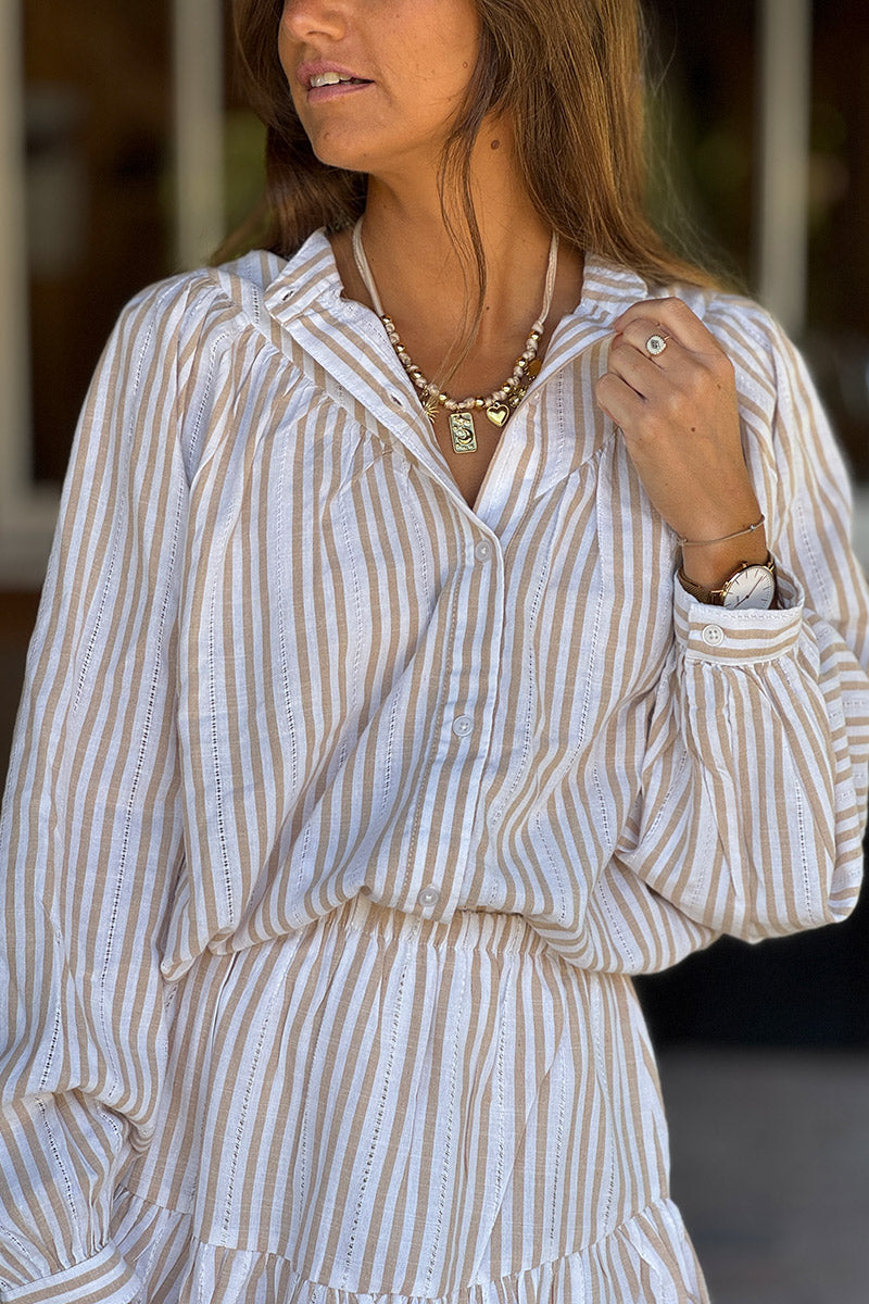 Beige Pinstripe Victorian Blouse and Shorts Play Set