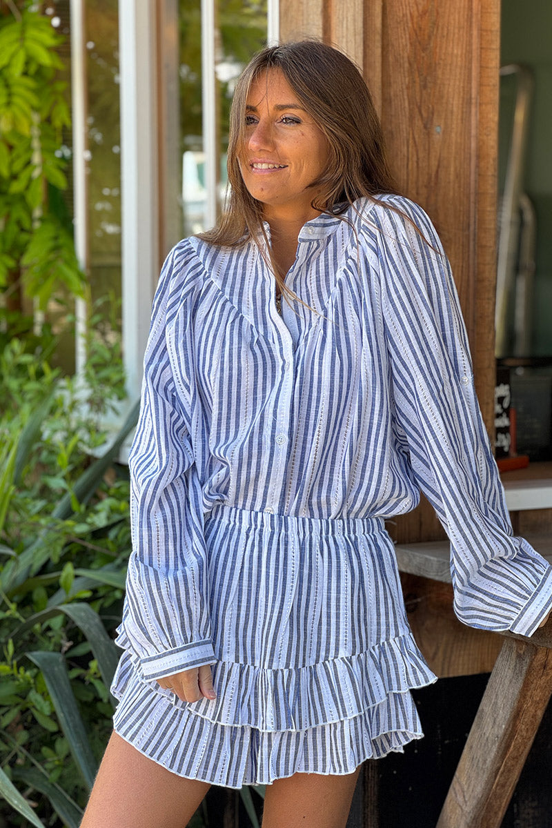 Blue Pinstripe Victorian Blouse and Shorts Play Set