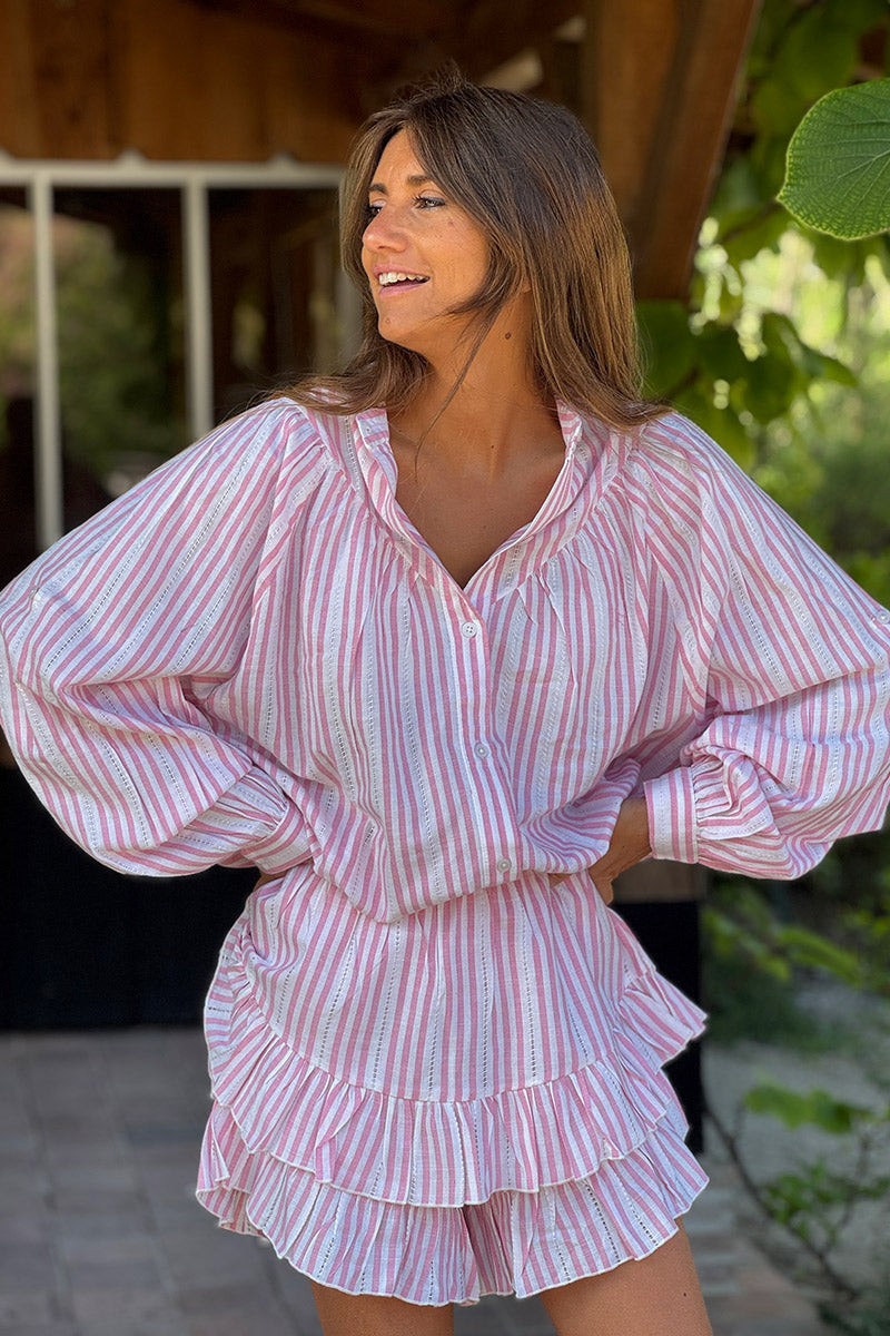 Pink Pinstripe Victorian Blouse and Shorts Play Set