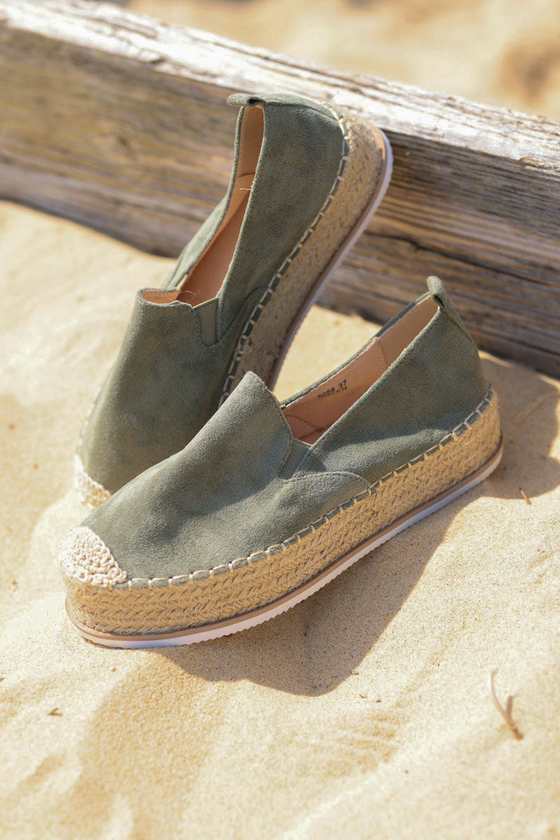 Khaki suedette espadrille with chunky sole