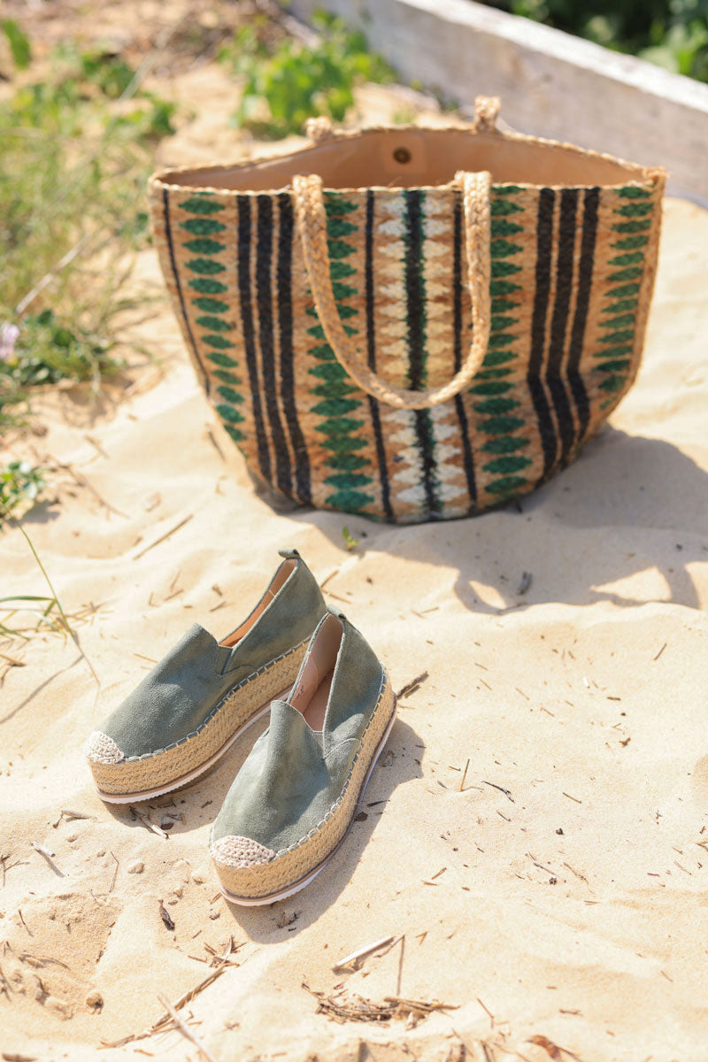 Khaki suedette espadrille with chunky sole