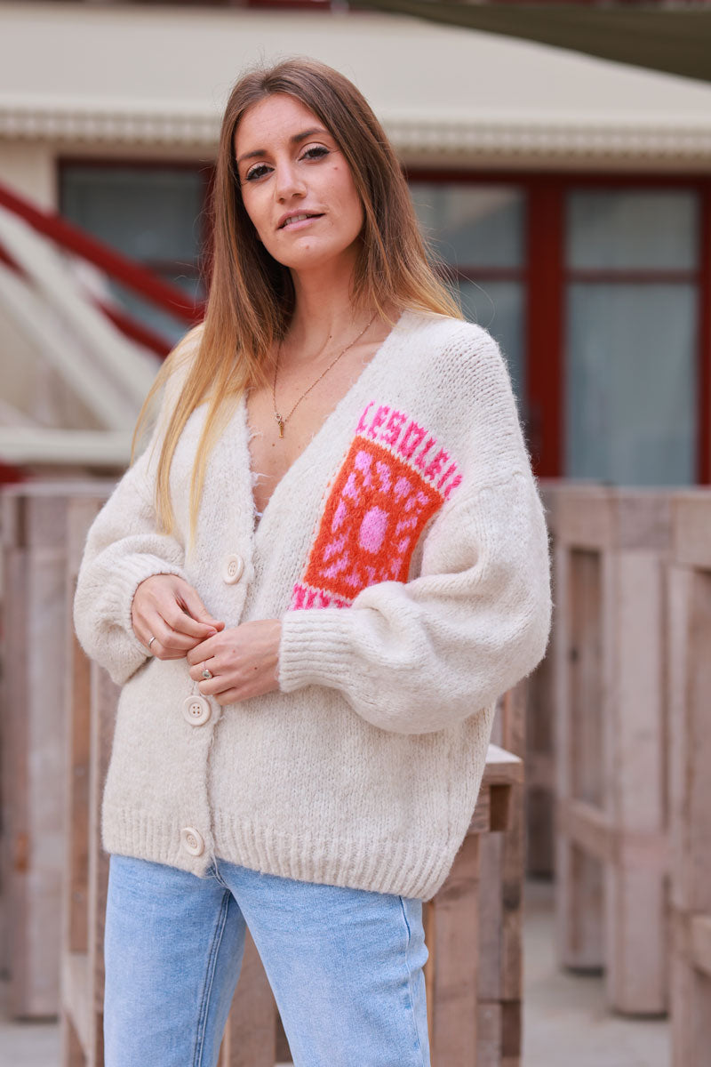 Beige Knit “Le Soleil” Cardigan Jumper