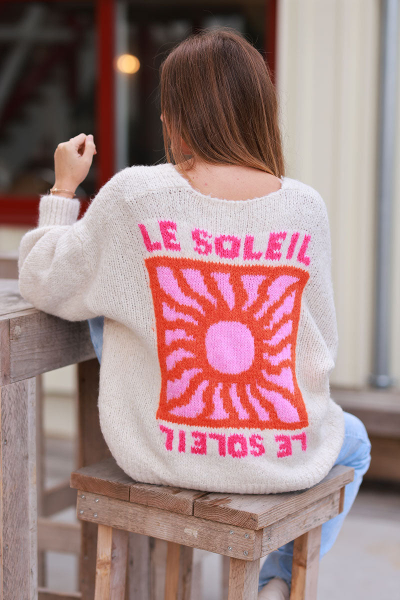 Beige Knit “Le Soleil” Cardigan Jumper