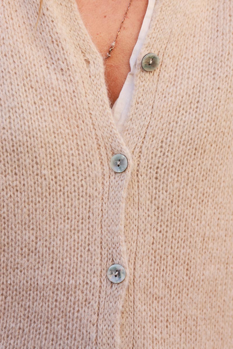 Beige Mohair Blend Cardigan