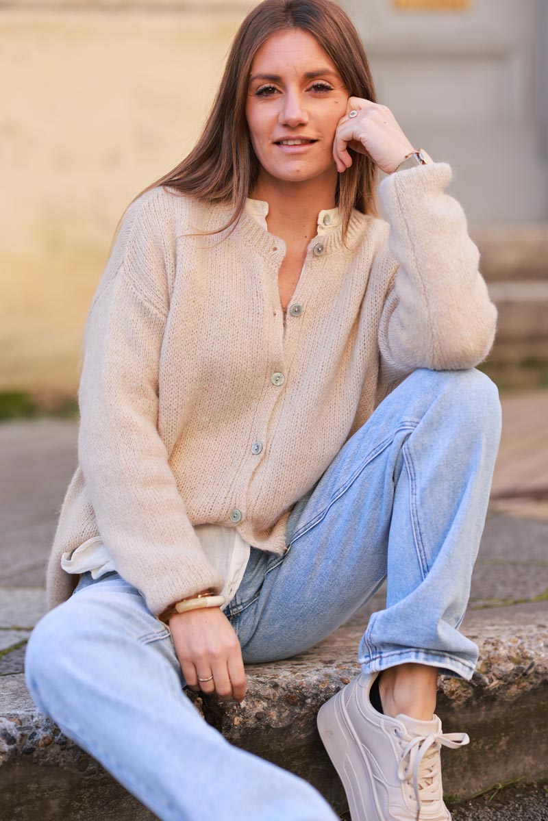 Beige Mohair Blend Cardigan