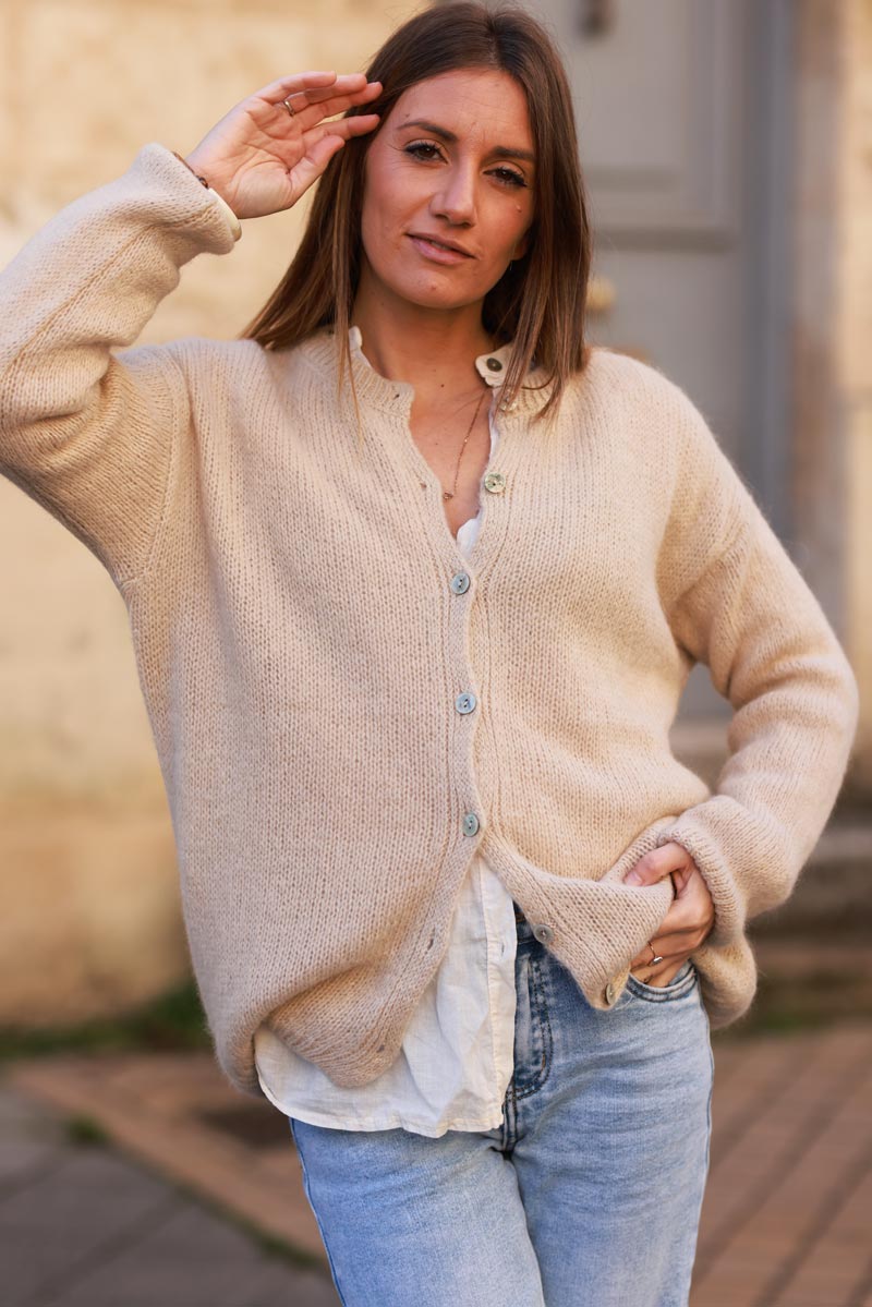 Beige Mohair Blend Cardigan