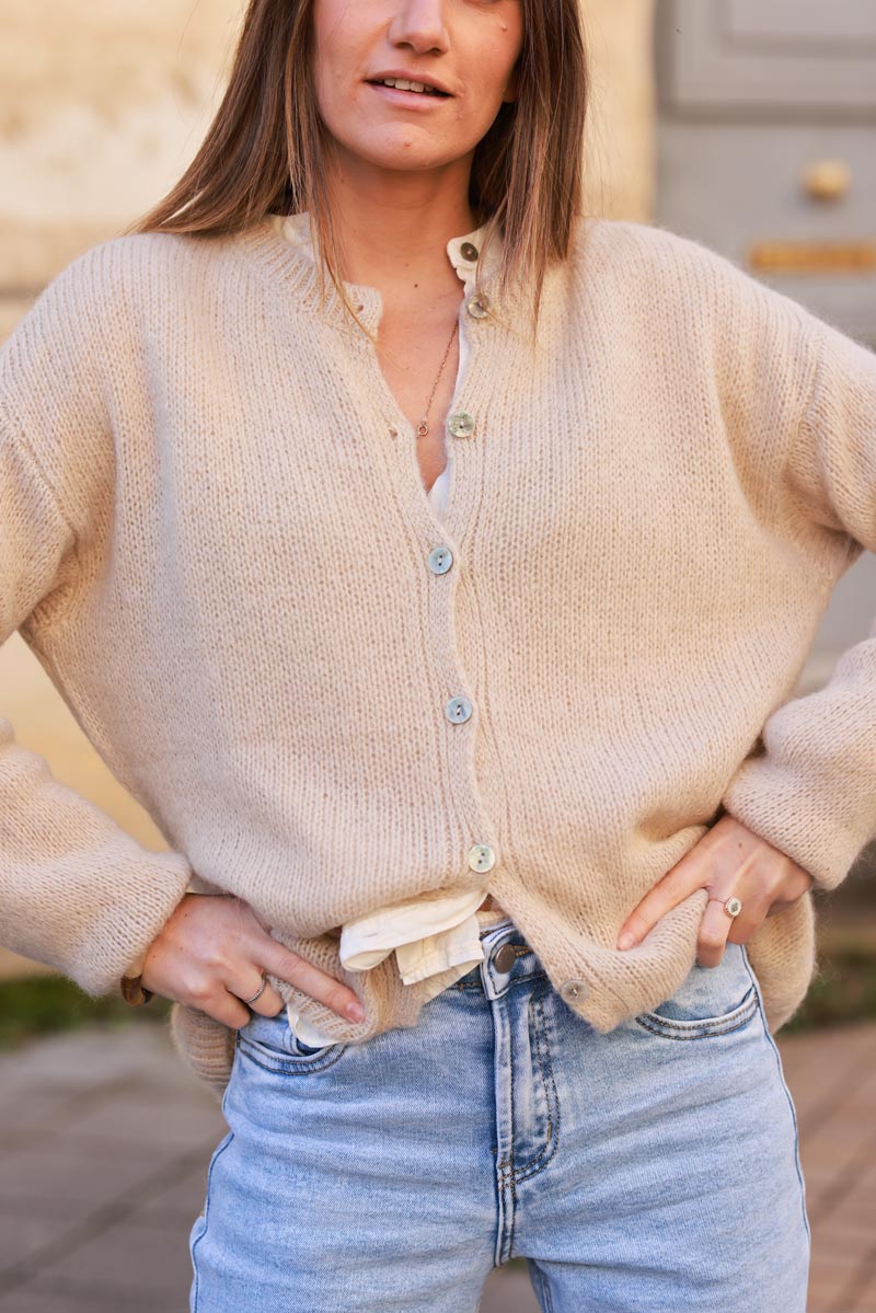 Beige Mohair Blend Cardigan