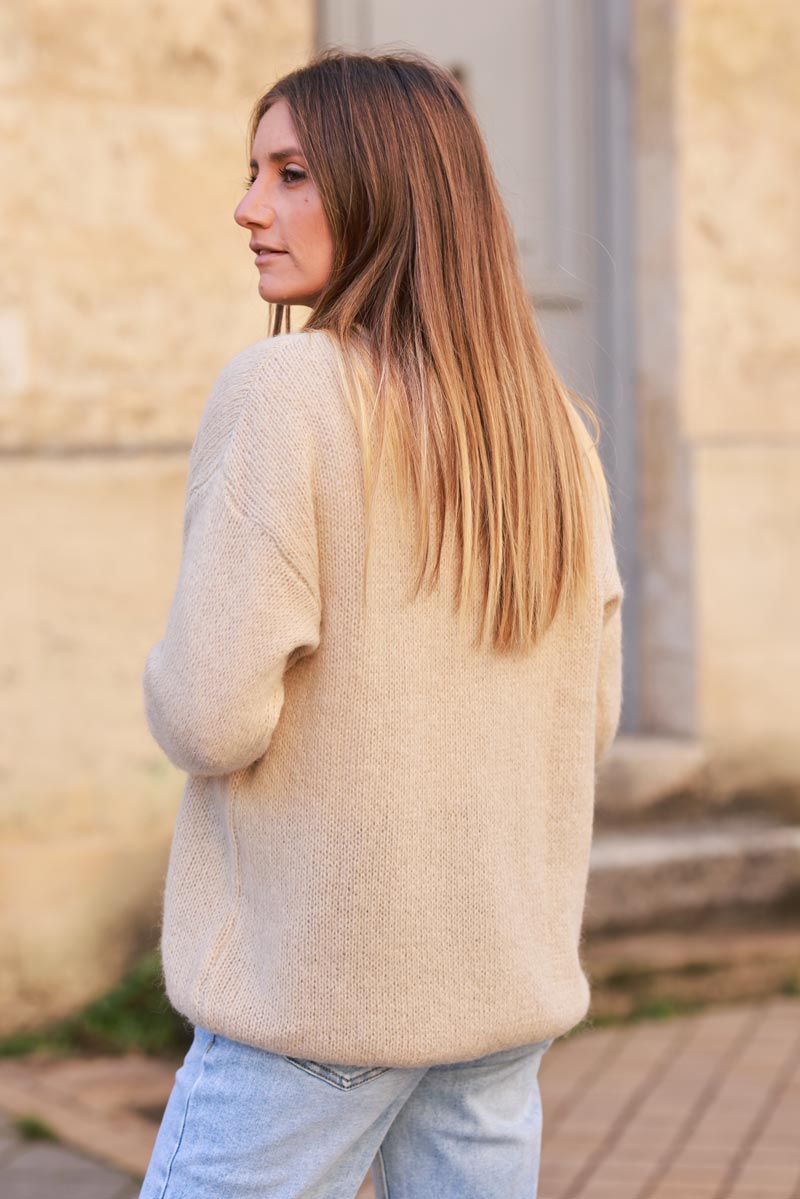 Beige Mohair Blend Cardigan