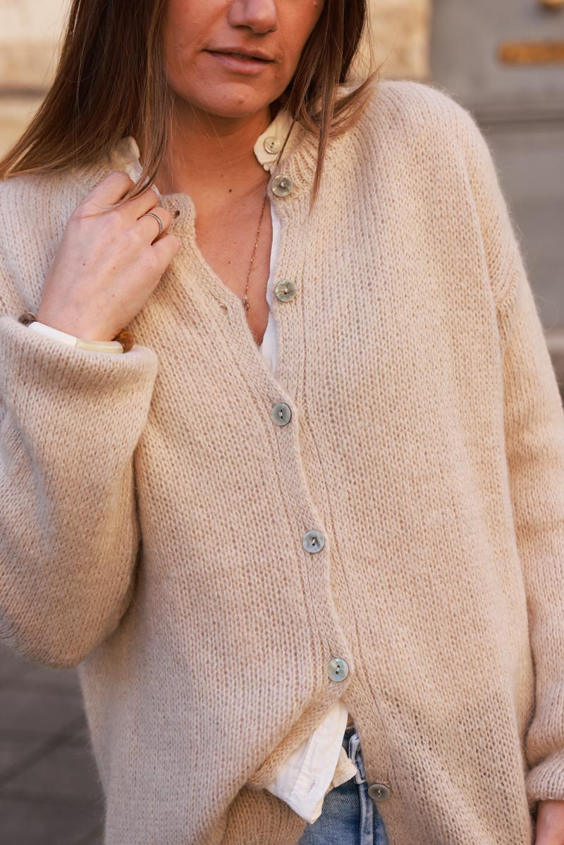 Beige Mohair Blend Cardigan