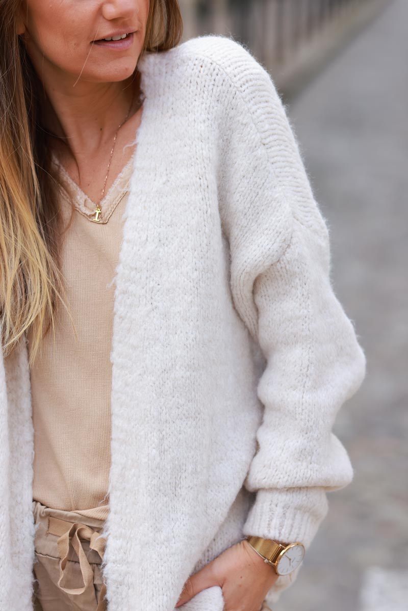 Cream and Beige Palm Tree Knit Cardigan