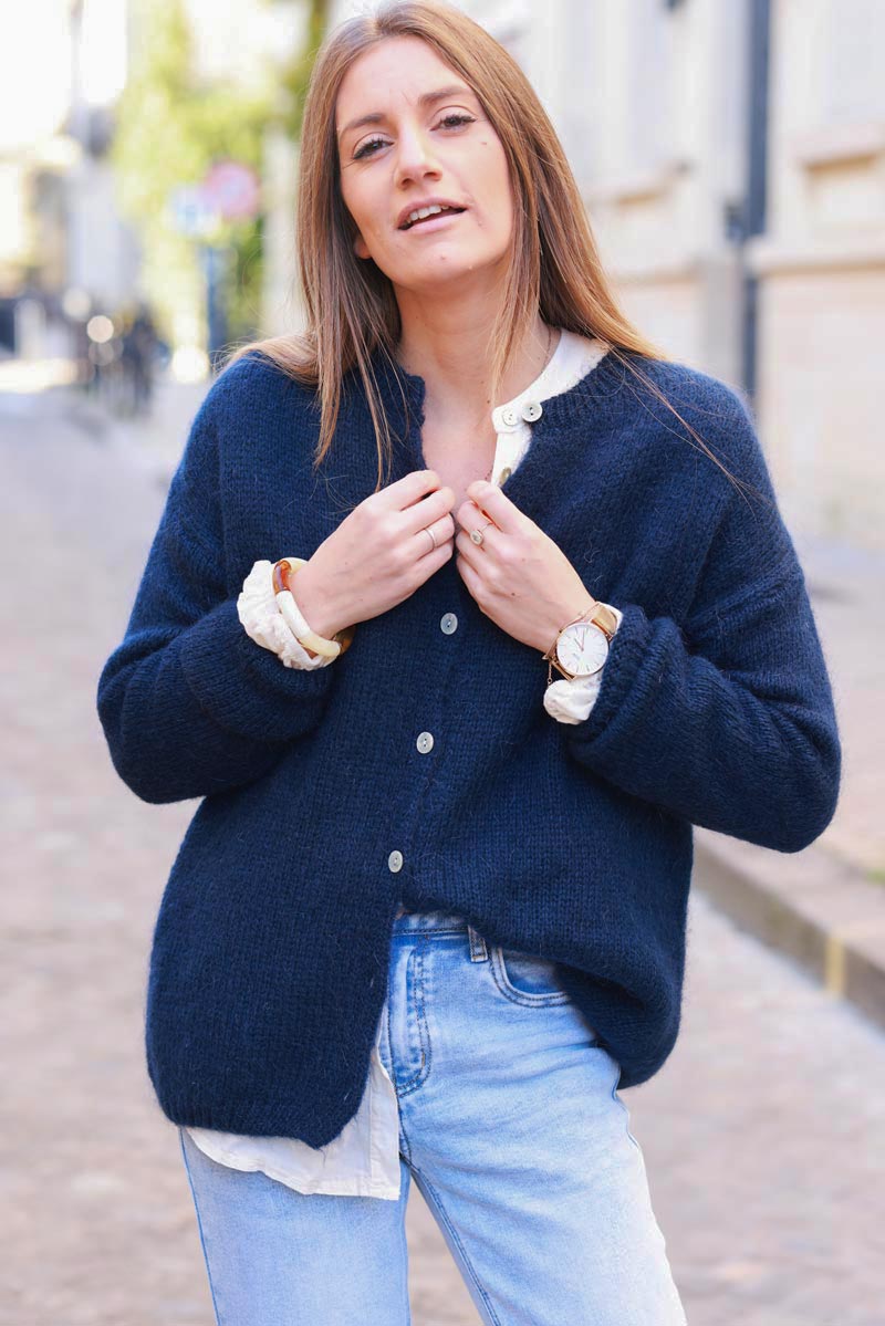 Navy blue Mohair Blend Cardigan