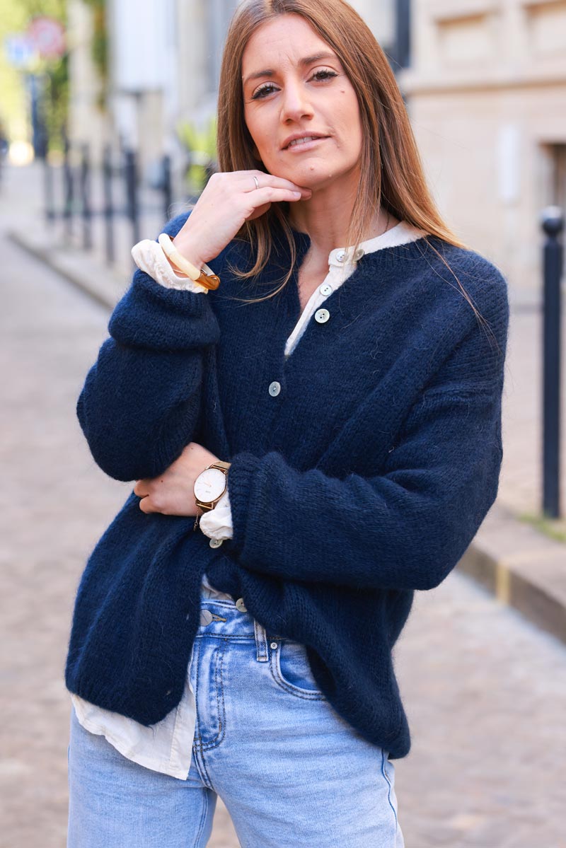 Navy blue Mohair Blend Cardigan