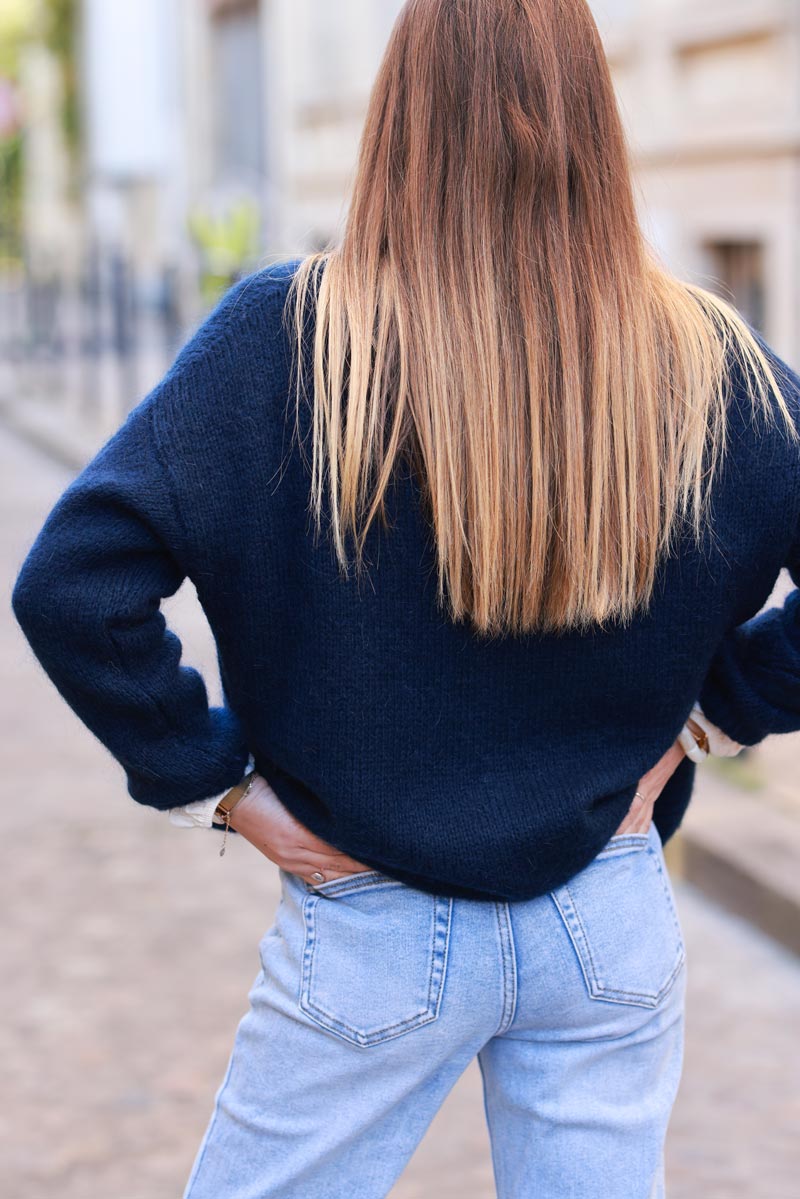 Navy blue Mohair Blend Cardigan