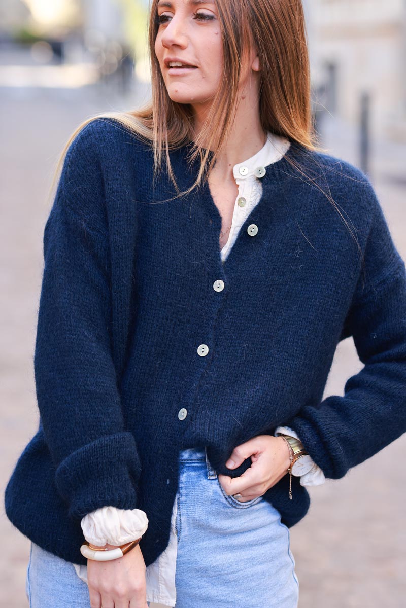 Navy blue Mohair Blend Cardigan