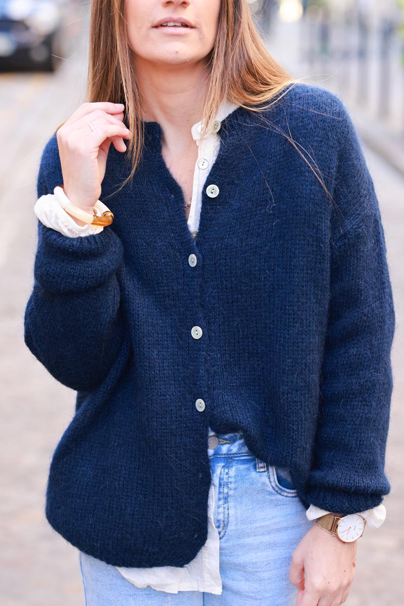 Navy blue Mohair Blend Cardigan