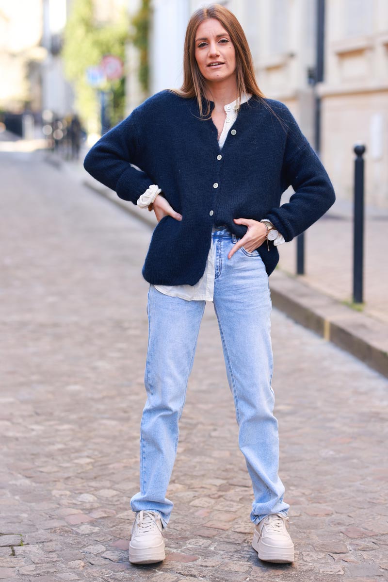 Navy blue Mohair Blend Cardigan