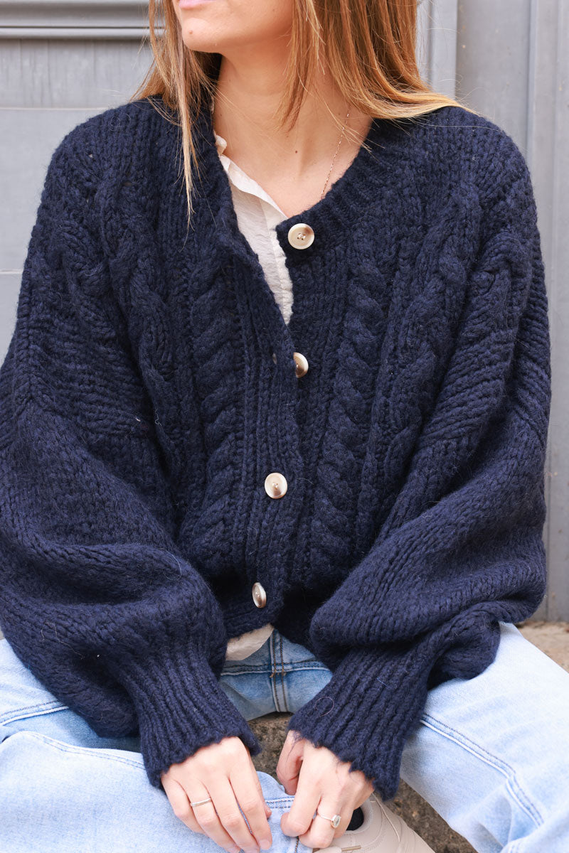 Navy blue Chunky Cable Knit Cardigan