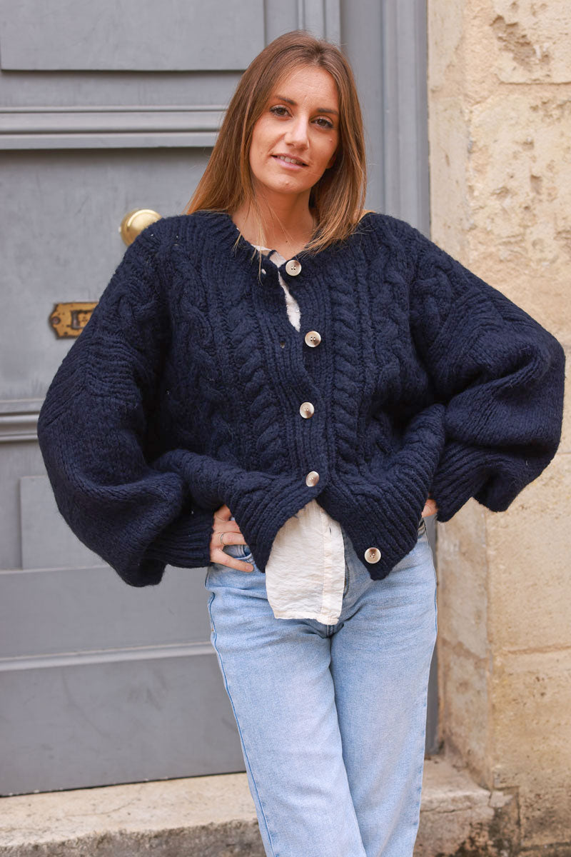 Navy blue Chunky Cable Knit Cardigan