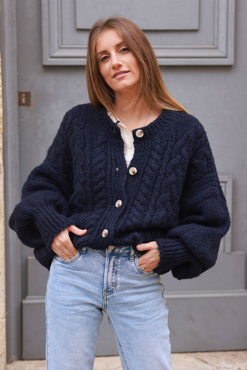 Navy blue Chunky Cable Knit Cardigan