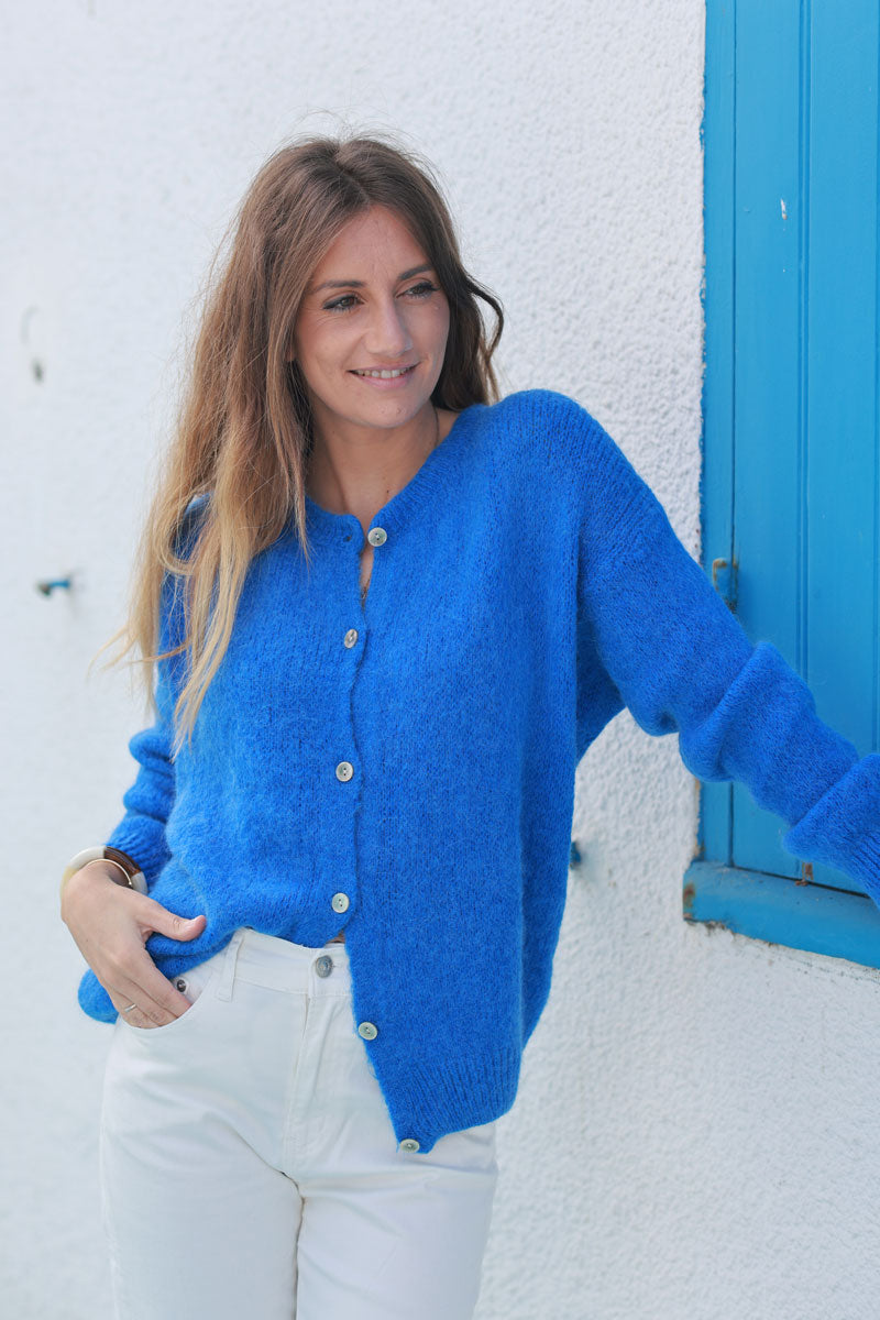 Royal Blue Soft Knit Alpaca Wool Blend Cardigan