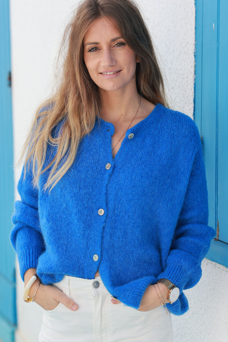 Royal Blue Soft Knit Alpaca Wool Blend Cardigan