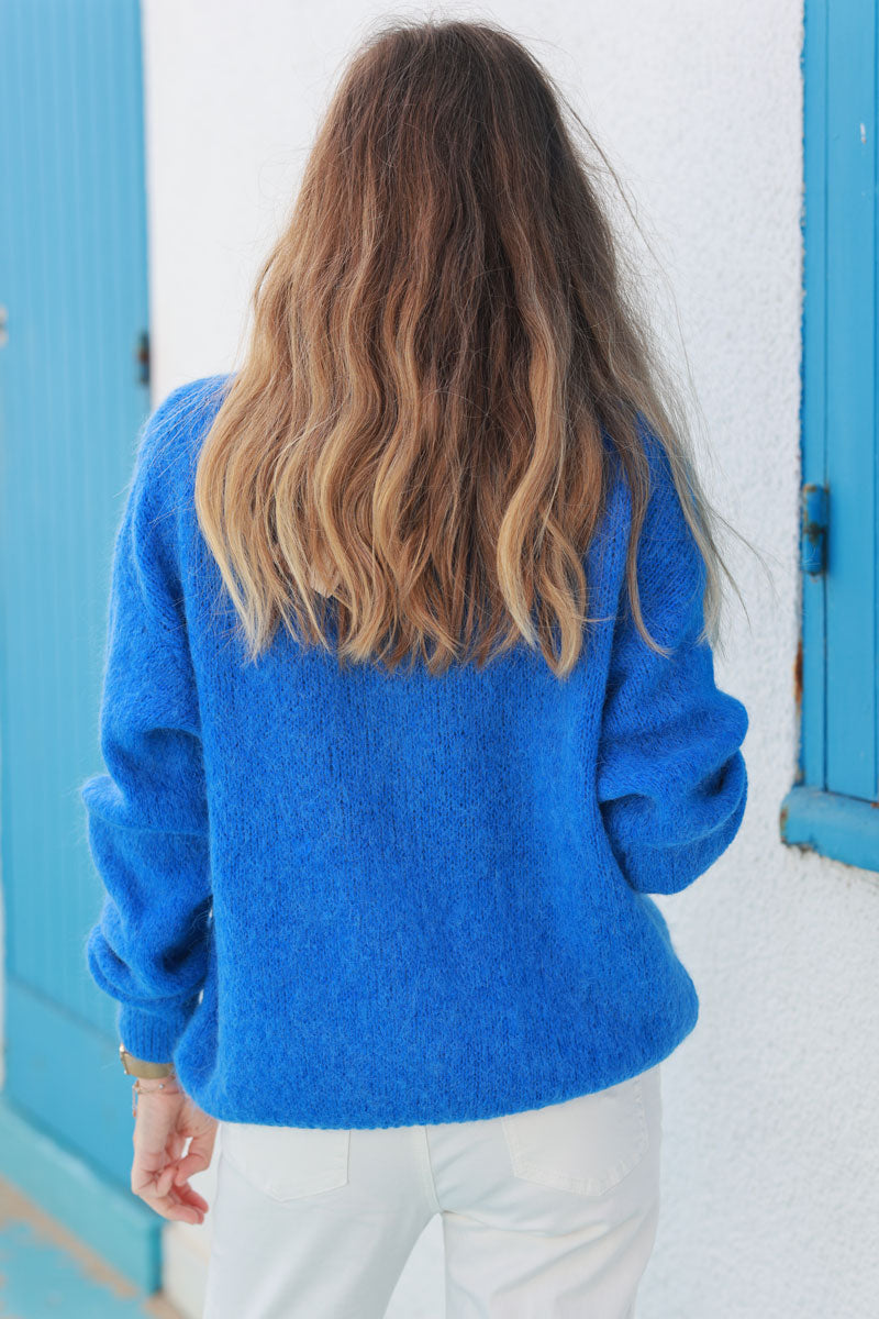 Royal Blue Soft Knit Alpaca Wool Blend Cardigan