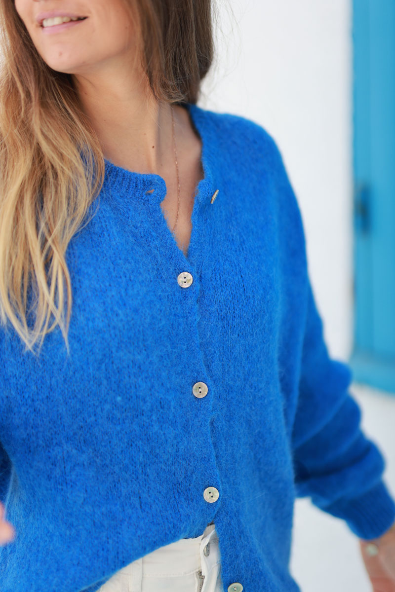 Royal Blue Soft Knit Alpaca Wool Blend Cardigan