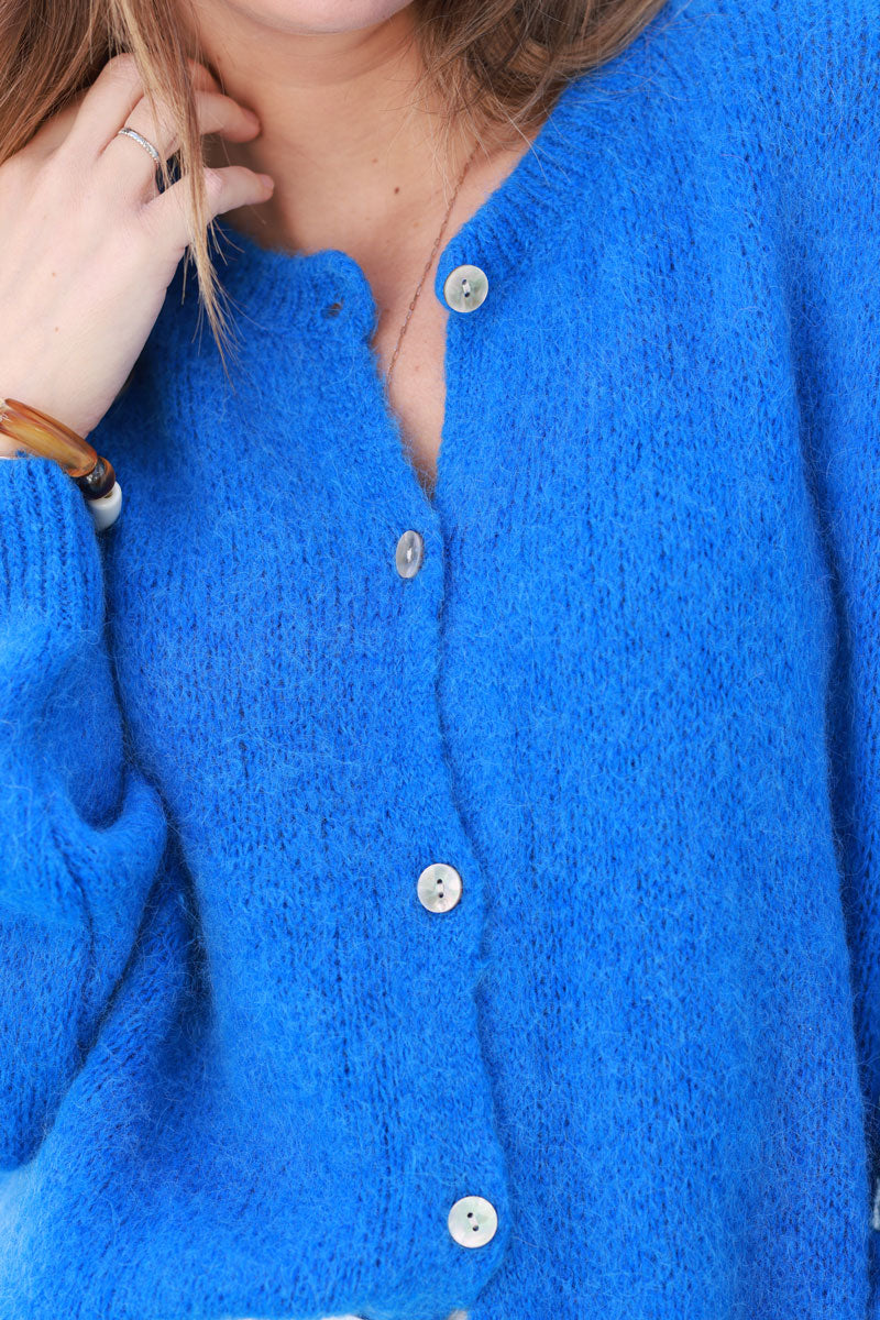 Royal Blue Soft Knit Alpaca Wool Blend Cardigan