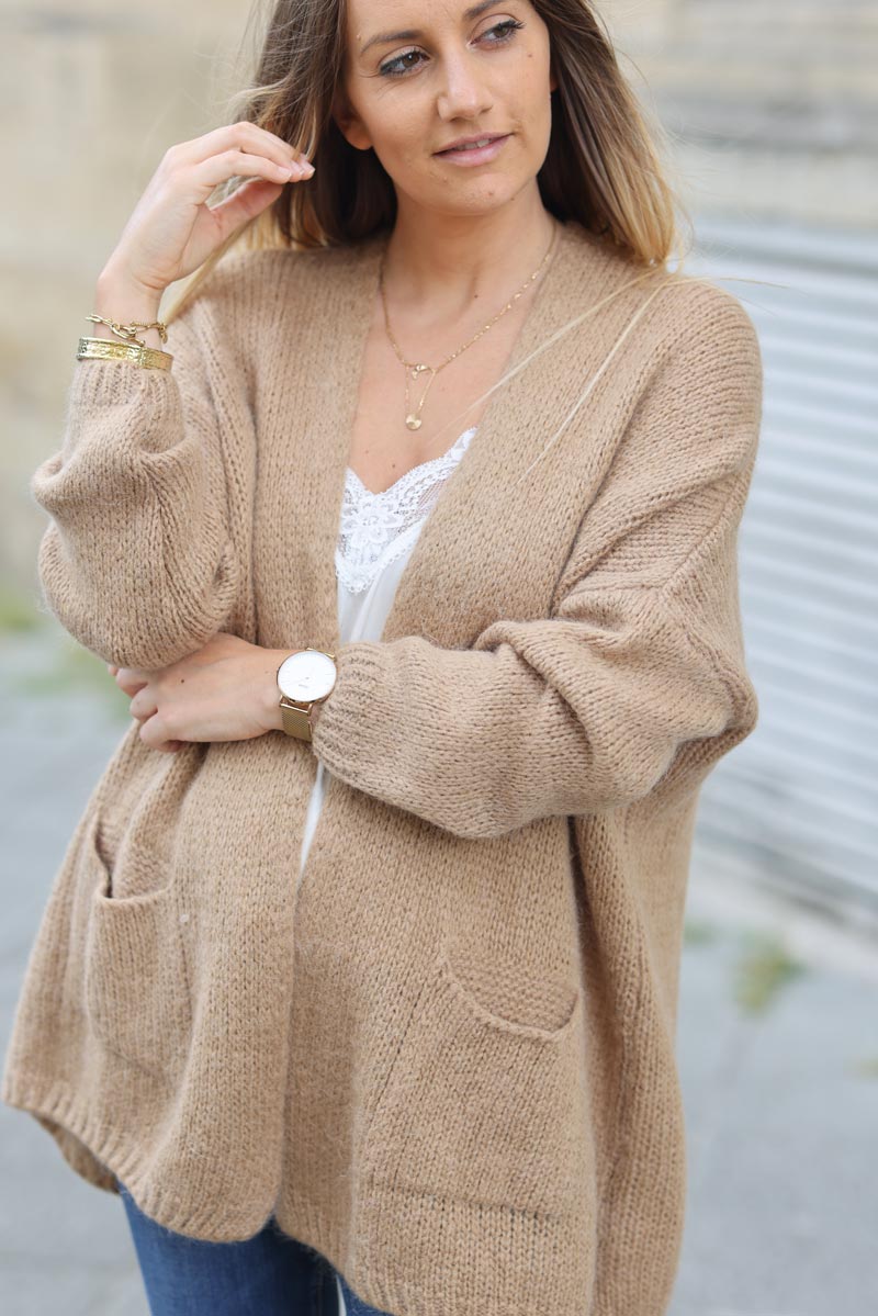 Gilet camel col enveloppant avec poches c021 (1)
