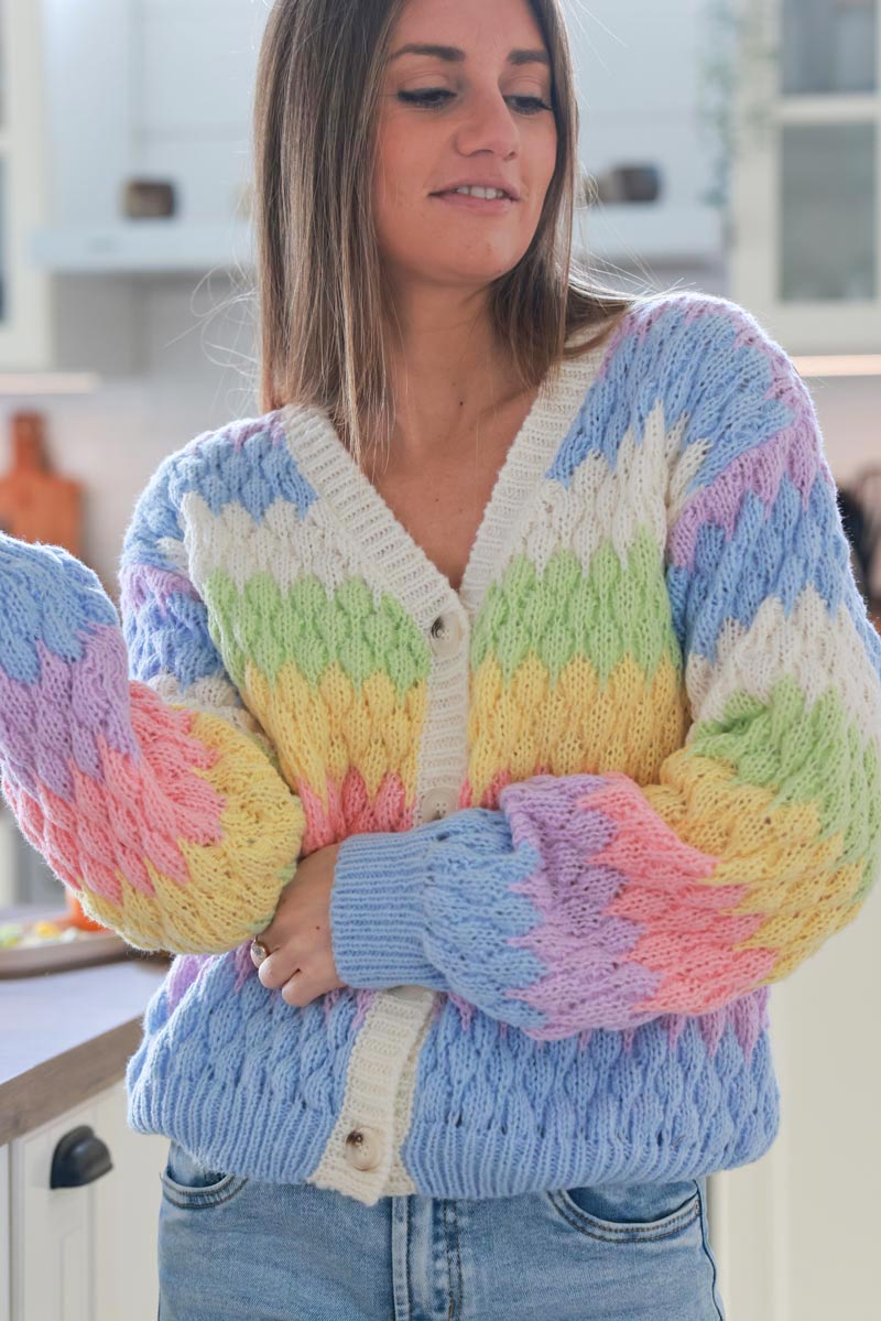 Rainbow Fisherman Knit Jumper Cardigan