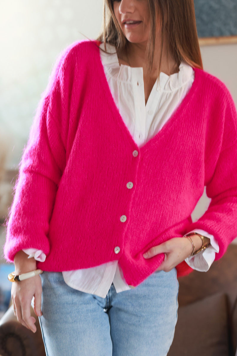 Gilet en mailles fuchsia boutonné