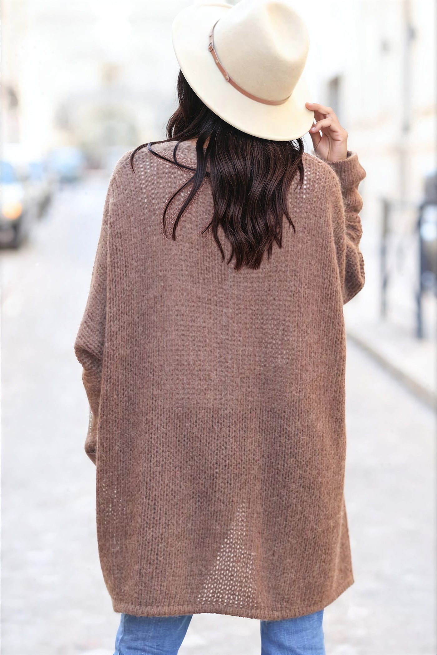 Chocolate Drop-Sleeve Knit Duster with Star Studded Cuffs