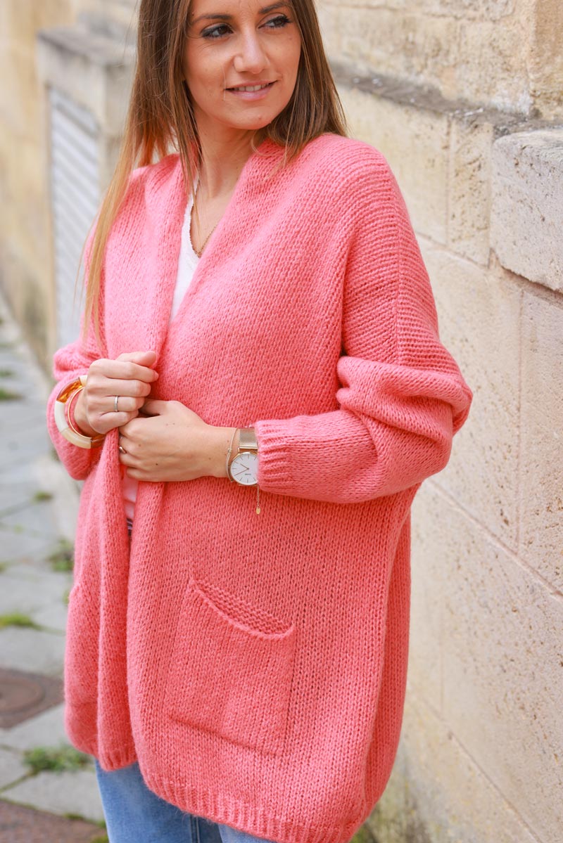 Coral cardigan with wrap around collar