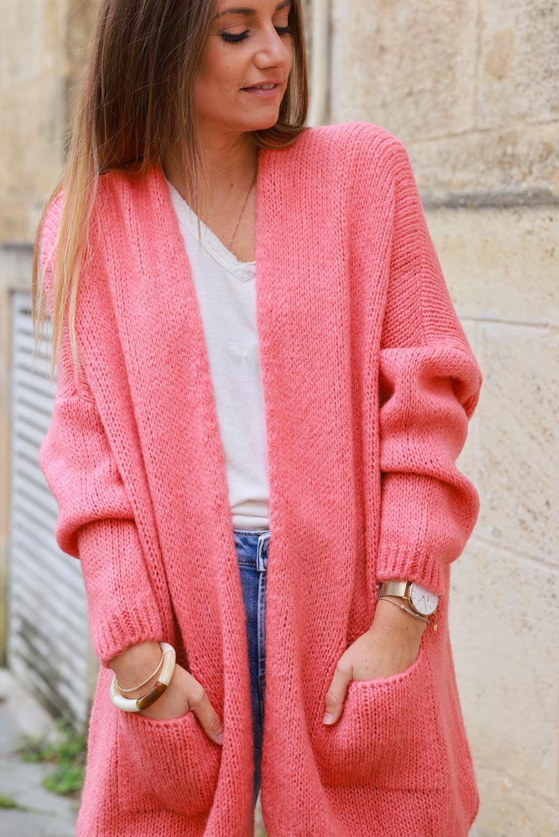 Coral cardigan with wrap around collar