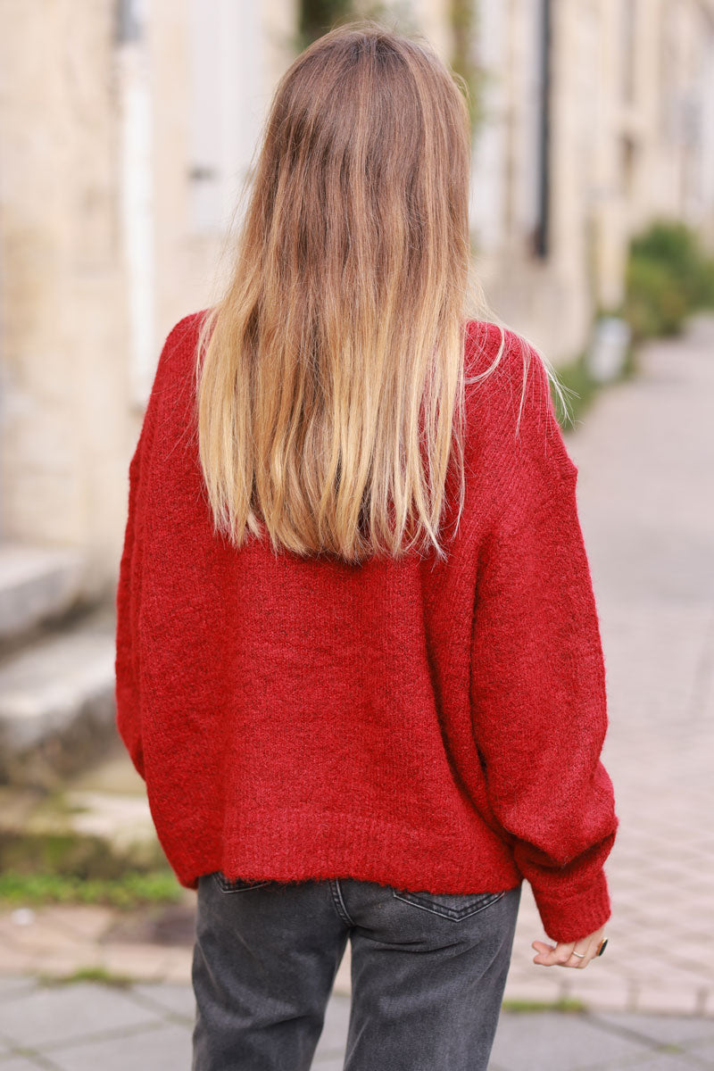 Super Soft Round Neck Cardigan Burgundy with Mother of Pearl Buttons