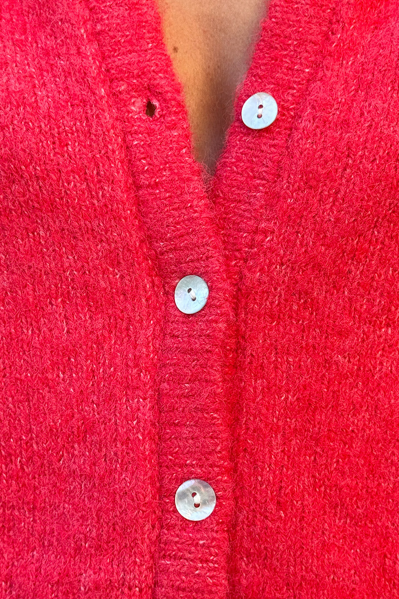 Super soft Round Neck Cardigan Rust with mother of Pearl buttons