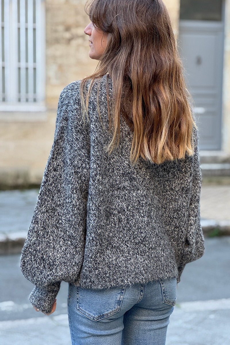 Charcoal Wool Blend Knit Button-Front Cardigan