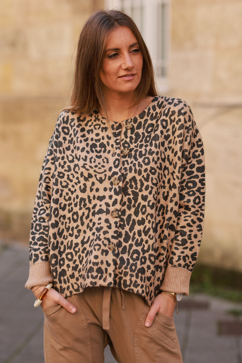 Leopard Print Knit Cardigan