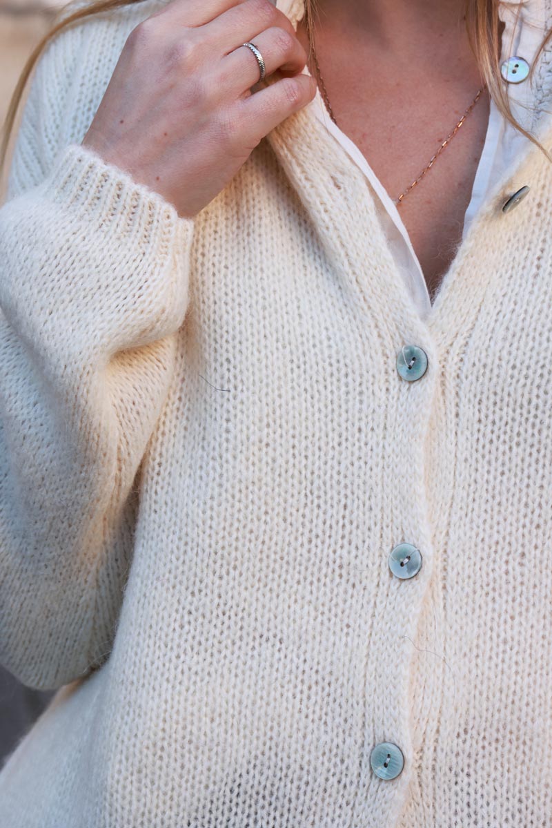 Cream Mohair Blend Cardigan