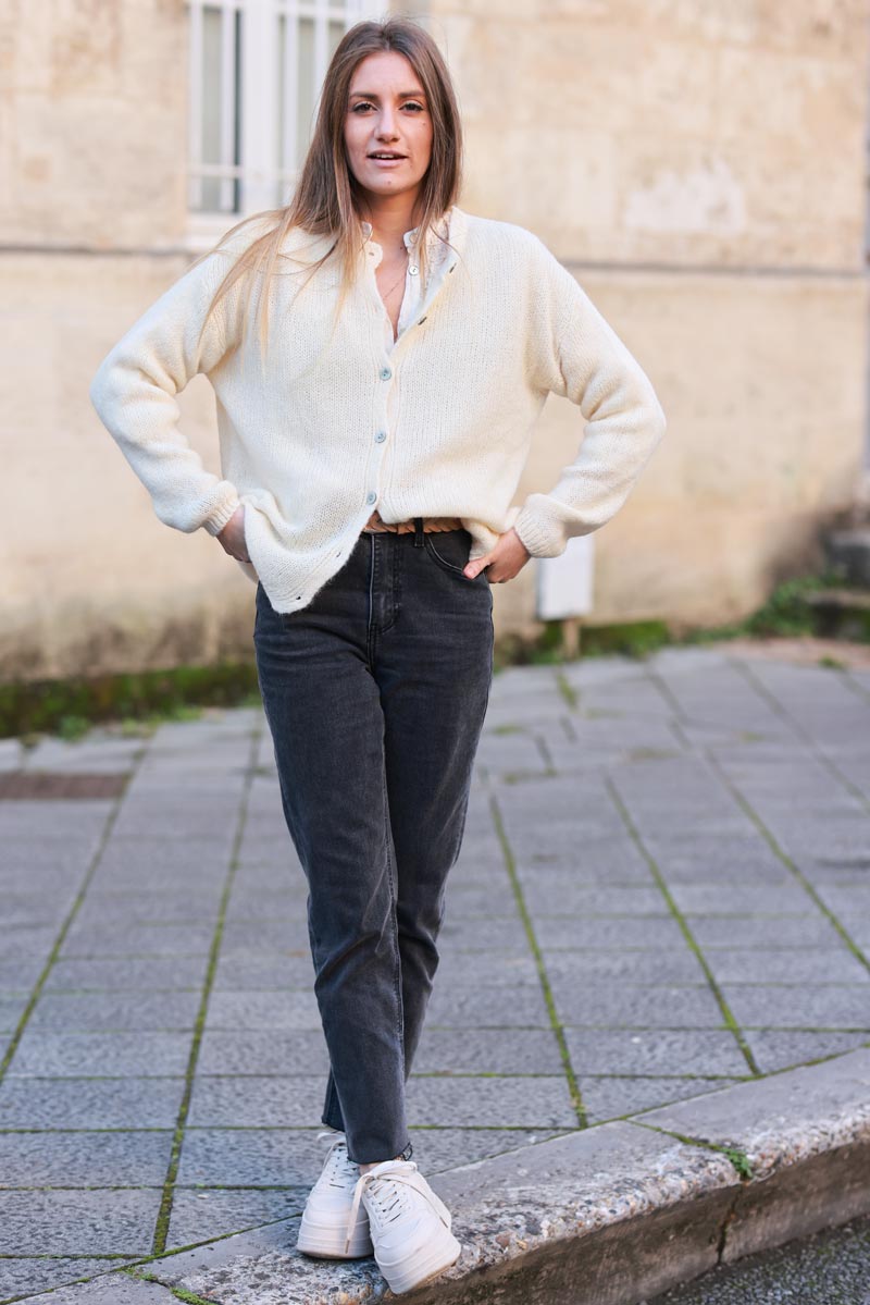 Cream Mohair Blend Cardigan