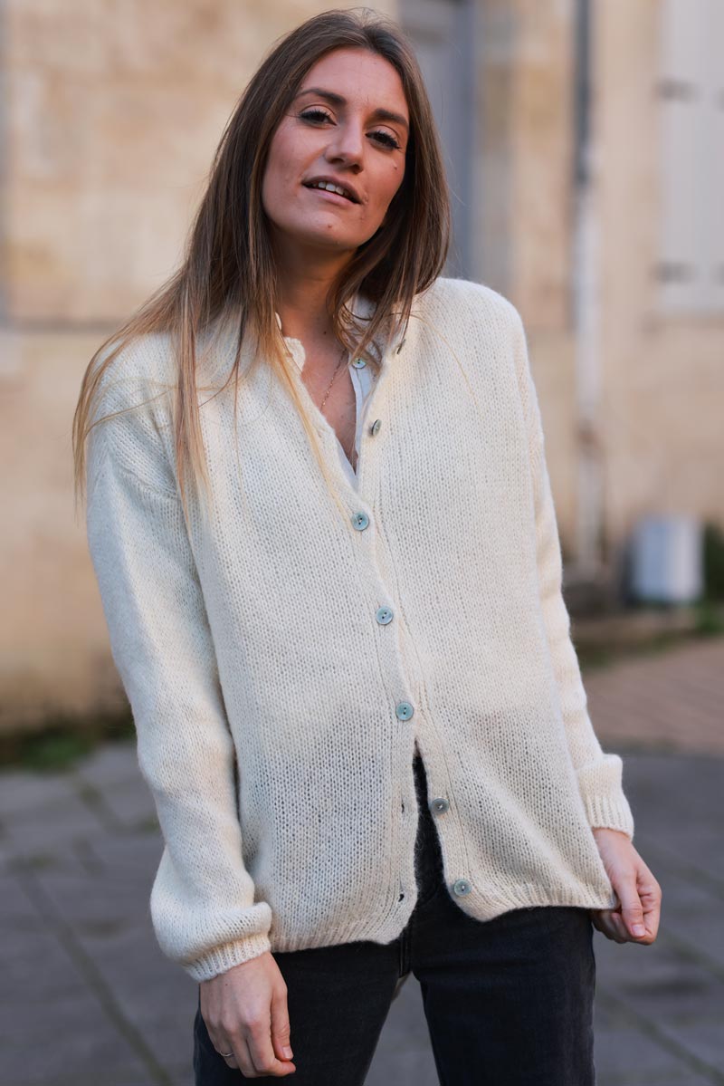 Cream Mohair Blend Cardigan