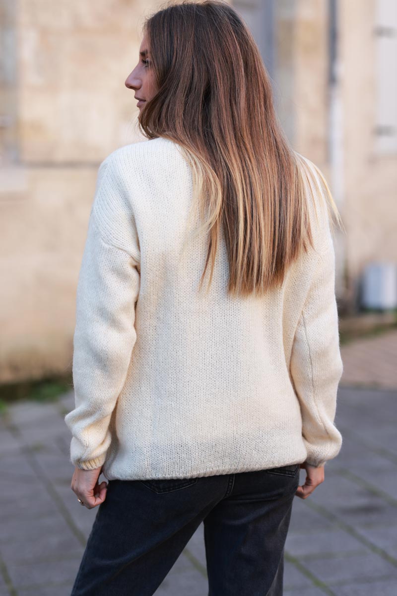 Cream Mohair Blend Cardigan